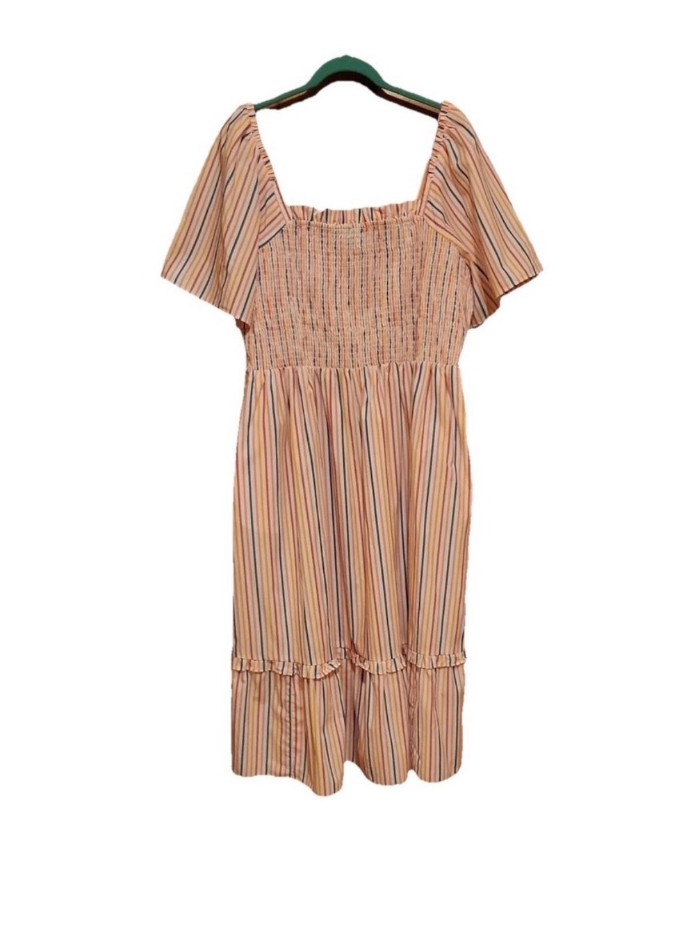 Draper James Square-Neck Midi Dress in Peach Stripe